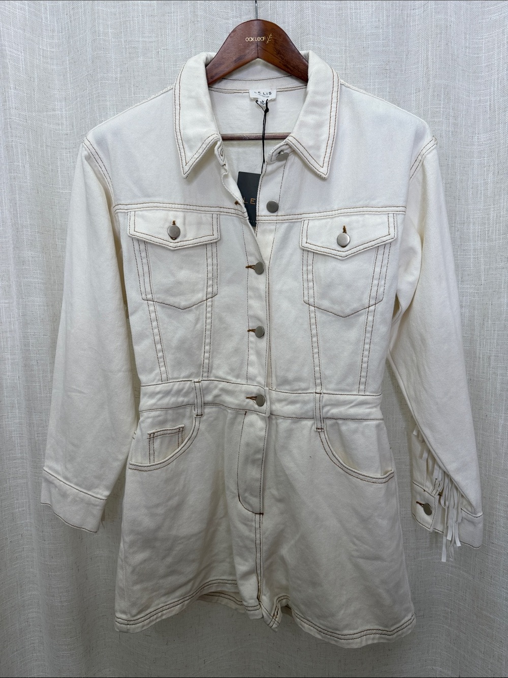 Le Lis Cream Long Sleeve Short Romper W/Fringe Size Medium Brand New W/Tags